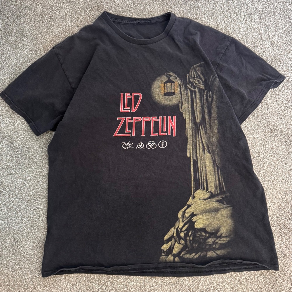 Vintage 90s Streetwear Led Zeppelin Hermit T Shirt Black